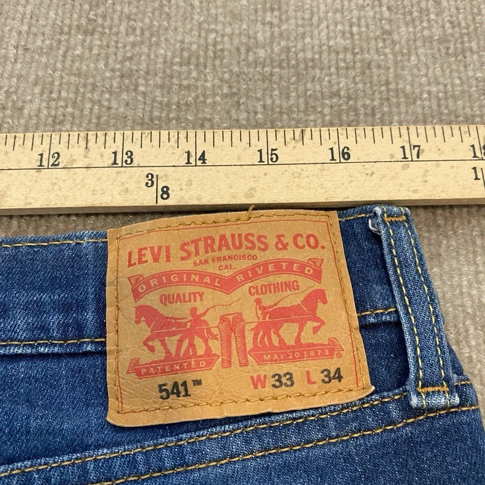 Levi's 541 Jeans Mens Size 33x34 Blue Whiskered‎ Denim Cut Hems Classic Adult